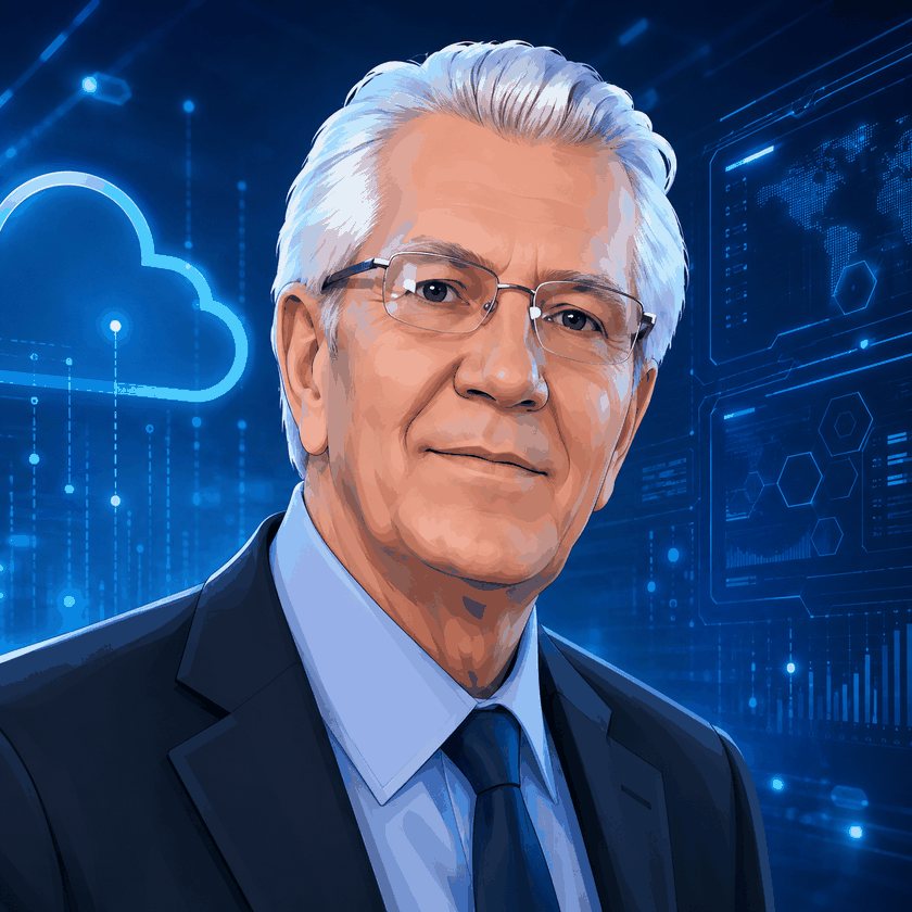 Illustrated portrait of Yousef Alinaghian, VP & Founder of CRC Cloud